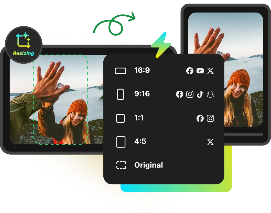 Resize videos for TikTok with blurred background formatting.